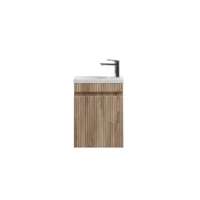 Fonteinmeubel Yuki 40cm licht eiken inclusief wastafel mat wit bij Voordelig Design Sanitair
