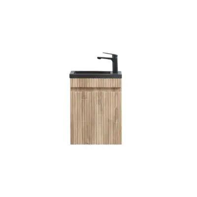 Fonteinmeubel Yuki 40cm licht eiken inclusief wastafel mat zwart bij Voordelig Design Sanitair