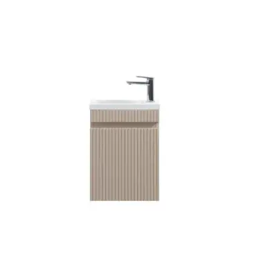 Fonteinmeubel Yuki 40cm mat beige inclusief wastafel glans wit bij Voordelig Design Sanitair