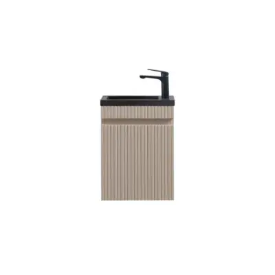 Fonteinmeubel Yuki 40cm mat beige inclusief wastafel mat zwart bij Voordelig Design Sanitair