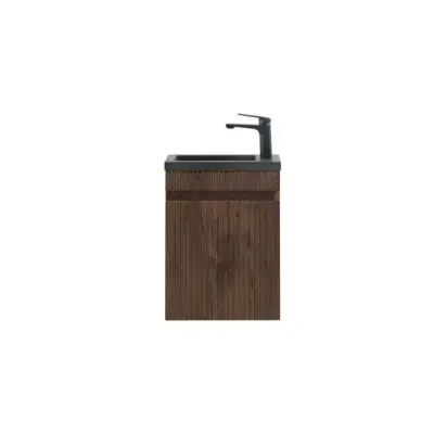 Fonteinmeubel Yuki 40cm walnoot inclusief wastafel mat zwart bij Voordelig Design Sanitair