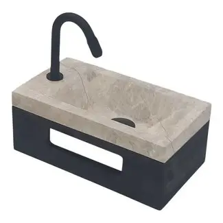 Fonteinset toilet marmer met massief hout planchet bij Sanitear