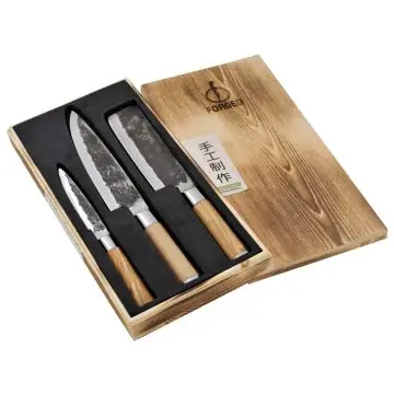 Forged Olive messenset 3 delig Koksmes, Hakbijl en Universeel mes bij Messen.nl
