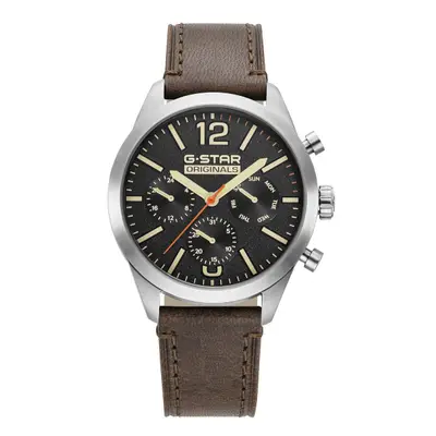 G-STAR Originals Zilverkleurig Stalen Herenhorloge met Bruine Leren Band GSW.504.01 bij Brandfield
