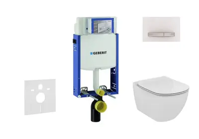 Geberit Kombifix - Inbouwreservoir voor hangend toilet met DELTA50 bedieningsknop, alpine wit + Ideal Standard Tesi - hangend toilet en wc-bril, Aquablade, SoftClose 110.302.00.5 NU8 bij Sanitino