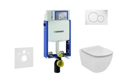 Geberit Kombifix - Inbouwreservoir voor hangend toilet met SIGMA01 bedieningsknop, alpine wit + Ideal Standard Tesi - hangend toilet en wc-bril, Aquablade, SoftClose 110.302.00.5 NU1 bij Sanitino