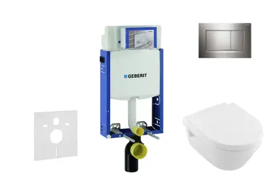 Geberit Kombifix - Inbouwreservoir voor hangend toilet met Sigma20 bedieningsknop, glanzend chroom/mat chroom + Villeroy Boch - hangend toilet en wc-bril, DirectFlush, SoftClose, CeramicPlus 110.302.0 bij Sanitino