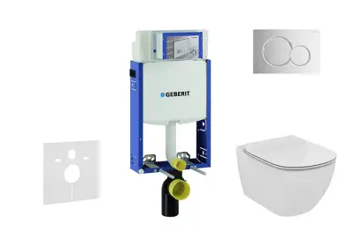 Geberit Kombifix - Inbouwreservoir voor hangend toilet met SIGMA01 bedieningsknop, glanzend chroom + Ideal Standard Tesi - hangend toilet en wc-bril, Aquablade, SoftClose 110.302.00.5 NU2 bij Sanitino
