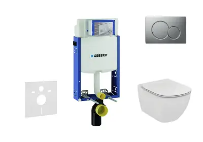 Geberit Kombifix - Inbouwreservoir voor hangend toilet met SIGMA01 bedieningsknop, mat chroom + Ideal Standard Tesi - hangend toilet en wc-bril, Aquablade, SoftClose 110.302.00.5 NU3 bij Sanitino