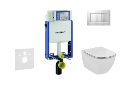 Geberit Kombifix - Inbouwreservoir voor hangend toilet met Sigma20 bedieningsknop, mat chroom/chroom + Ideal Standard Tesi - hangend toilet en wc-bril, Aquablade, SoftClose 110.302.00.5 NU7 bij Sanitino