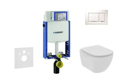 Geberit Kombifix - Inbouwreservoir voor hangend toilet met Sigma20 bedieningsknop, wit/glanzend chroom + Ideal Standard Tesi - hangend toilet en wc-bril, Rimless, SoftClose 110.302.00.5 NE5 bij Sanitino