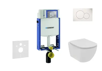 Geberit Kombifix - Inbouwreservoir voor hangend toilet met SIGMA01 bedieningsknop, alpine wit + Ideal Standard Tesi - hangend toilet en wc-bril, Rimless, SoftClose 110.302.00.5 NE1 bij Sanitino