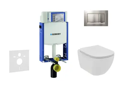 Geberit Kombifix - Inbouwreservoir voor hangend toilet met Sigma20 bedieningsknop, mat chroom/chroom + Ideal Standard Tesi - hangend toilet en wc-bril, Rimless, SoftClose 110.302.00.5 NE7 bij Sanitino