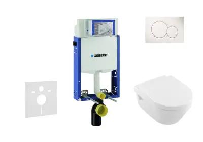 Geberit Kombifix - Inbouwreservoir voor hangend toilet met SIGMA01 bedieningsknop, alpine wit + Villeroy Boch - hangend toilet en wc-bril, DirectFlush, SoftClose, CeramicPlus 110.302.00.5 NB1 bij Sanitino