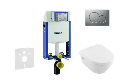 Geberit Kombifix - Inbouwreservoir voor hangend toilet met SIGMA01 bedieningsknop, mat chroom + Villeroy Boch - hangend toilet en wc-bril, DirectFlush, SoftClose, CeramicPlus 110.302.00.5 NB3 bij Sanitino