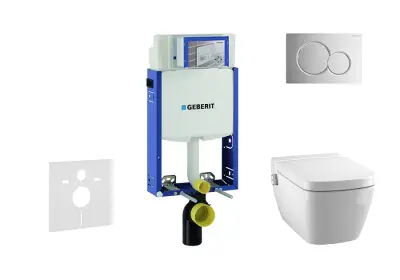 Geberit Kombifix - Inbouwreservoir voor hangend toilet met SIGMA01 bedieningsknop, glanzend chroom + Tece One - hangend douche-wc en wc-bril, Rimless, SoftClose 110.302.00.5 NT2 bij Sanitino