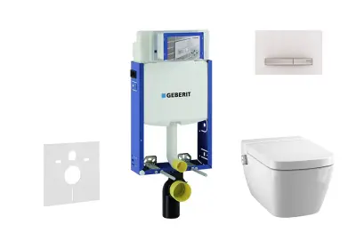 Geberit Kombifix - Inbouwreservoir voor hangend toilet met SIGMA50 bedieningsknop, alpine wit + Tece One - hangend douche-wc en wc-bril, Rimless, SoftClose 110.302.00.5 NT8 bij Sanitino