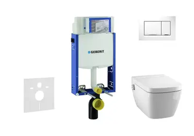 Geberit Kombifix - Inbouwreservoir voor hangend toilet met Sigma20 bedieningsknop, wit/glanzend chroom + Tece One - hangend douche-wc en wc-bril, Rimless, SoftClose 110.302.00.5 NT5 bij Sanitino