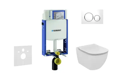 Geberit Kombifix - Inbouwreservoir voor hangend toilet met SIGMA20 bedieningsknop, wit/glanzend chroom + Ideal Standard Tesi - hangend toilet en wc-bril, Aquablade, SoftClose 110.302.00.5 NU4 bij Sanitino