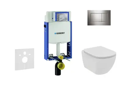 Geberit Kombifix - Inbouwreservoir voor hangend toilet met Sigma20 bedieningsknop, glanzend chroom/chroom mat + Ideal Standard Tesi - hangend toilet en wc-bril, Rimless, SoftClose 110.302.00.5 NE6 bij Sanitino