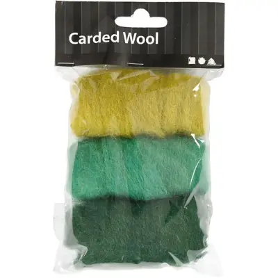 Gekaarde wol voor naaldvilten 3x10gr - groen turquoise geel bij Creaknutselen