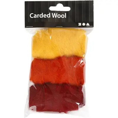 Gekaarde wol voor naaldvilten 3x10gr - rood oranje geel bij Creaknutselen