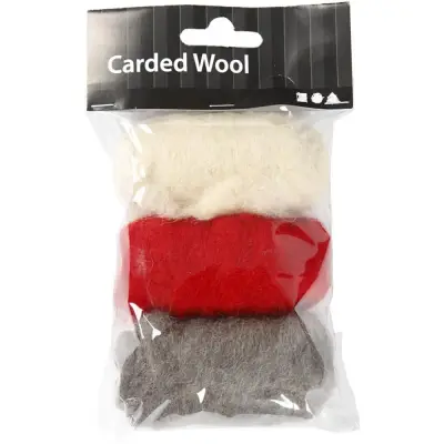 Gekaarde wol voor naaldvilten 3x10gr - rood wit taupe bij Creaknutselen