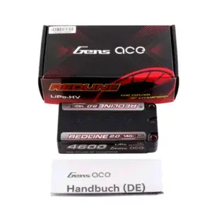 Gens Ace Redline 2.0 5000mAh 7.4V 140C 2S Shorty Hardcase LiPo Accu met 5.0 mm Bullet Connector bij Toemen Modelsport