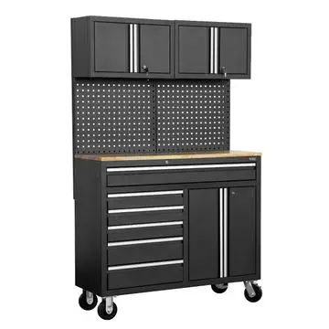 George Tools Budget verrijdbare werkbank 122 cm rubberwood zwart bij George at Work