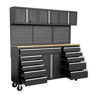 George Tools Budget verrijdbare werkbank 183 cm rubberwood zwart bij George at Work