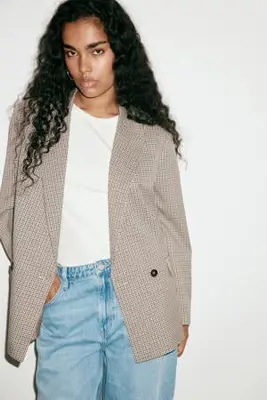 geruite double breasted blazer - bruin bij Wehkamp
