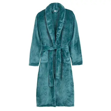 Good Morning badjas effen kleur - M/L - Petrol - 100% Polyester flanel bij Leen Bakker