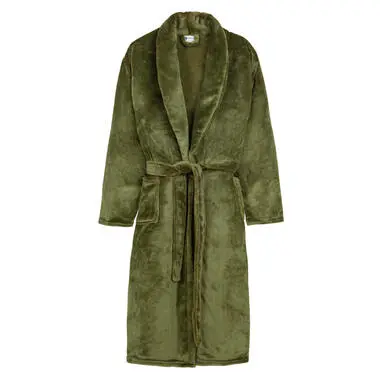 Good Morning badjas effen kleur - XS/S - Olijfgroen - 100% Polyester flanel bij Leen Bakker