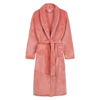 Good Morning badjas effen kleur - XS/S - Roze - 100% Polyester flanel bij Leen Bakker