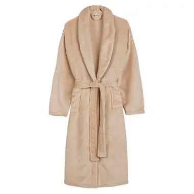 Good Morning badjas effen kleur - XS/S - Zand - 100% Polyester flanel bij Leen Bakker