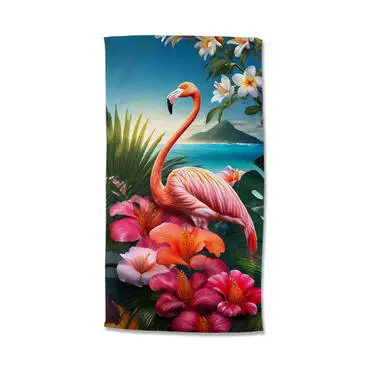 Good Morning strandlaken tropische flamingo - 100x180 cm - Roze - Badstof bij Leen Bakker