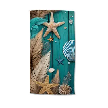 Good Morning strandlaken zeester en schelpen - 100x180 cm - Aqua - Badstof bij Leen Bakker