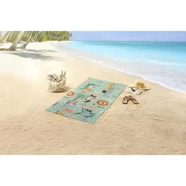 Good Morning strandlaken zomerse dieren - 75x150 cm - Groen - Badstof bij Leen Bakker