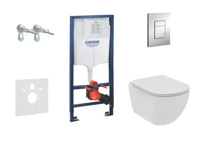 Grohe Rapid SL - Complete toiletset, inbouwreservoir, hangtoilet met Tesi wc bril, softclose, rimless, Skate Cosmopolitan bedieningsplaat, chroom 38528SET-KE bij Sanitino
