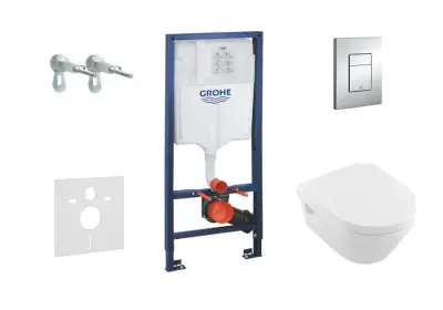 Grohe Rapid SL - Complete toiletset met inbouwreservoir, hangtoilet en wc bril Villeroy & Boch, Skate Cosmopolitan bedieningspaneel, chroom 38528SET-KB bij Sanitino