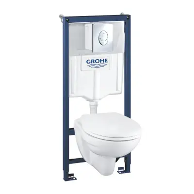 Grohe Solido - Complete toiletset met inbouwreservoir, hangtoilet en softclose wc bril, Skate Air bedieningsplaat, chroom 39192000 bij Sanitino