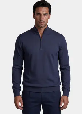 Half zip blauw lux pull halfzip merino bwa00005lu15/4001 navy bij Bos Men Shop