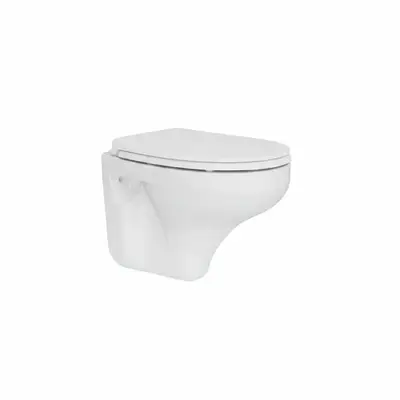 Hangtoilet Brogo met zitting Glanzend Wit modern design met spoelrand SaniSupreme bij SaniSupreme