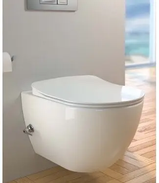 Hangtoilet met bidet geïntegreerde kraan Warm Koud Randloos Glans Wit incl softclose Wc-bril bij Sani4Comfort