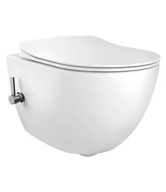 Hangtoilet met bidet geïntegreerde kraan Warm Koud Randloos Mat Wit excl. Wc-bril bij Sani4Comfort