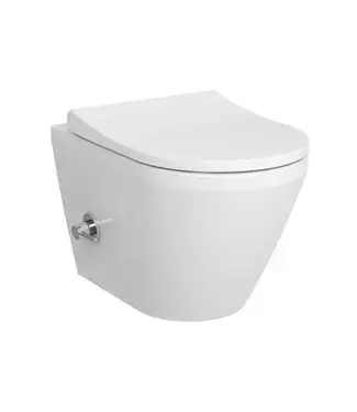 Hangtoilet met bidet Wit⎢VitrA Integra Round⎢Geintegreerde kraan Koud⎢Randloos excl. wc bril bij Sani4Comfort