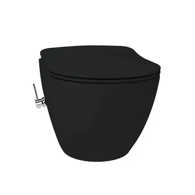 Hangtoilet Nazaré met ingebouwde Bidet met zitting warm en koud water wc randloos Mat Zwart SaniSupreme bij SaniSupreme
