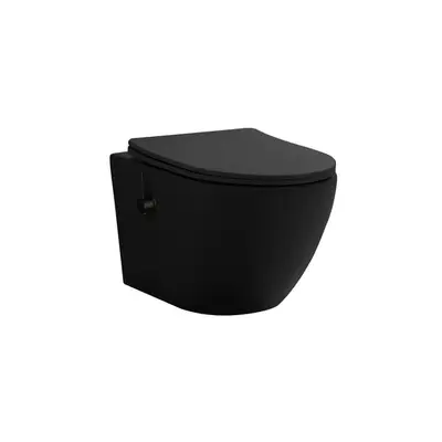 Hangtoilet Turkado met ingebouwde Bidet warm en koud water tornado flash wc randloos 52,5 cm Mat Zwart SaniSupreme bij SaniSupreme