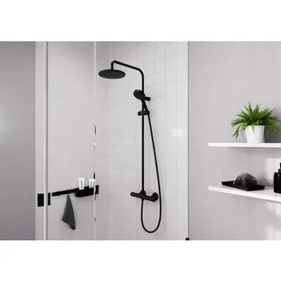 Hansgrohe Vernis Shape opbouw regendouche met ronde hoofddouche waterbesparend zwart mat bij Sanitairkamer