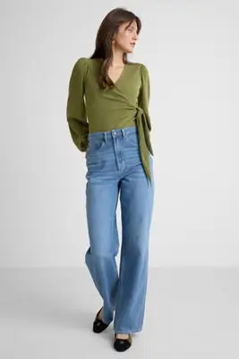 high waist loose wide leg jeans light blue bij Wehkamp